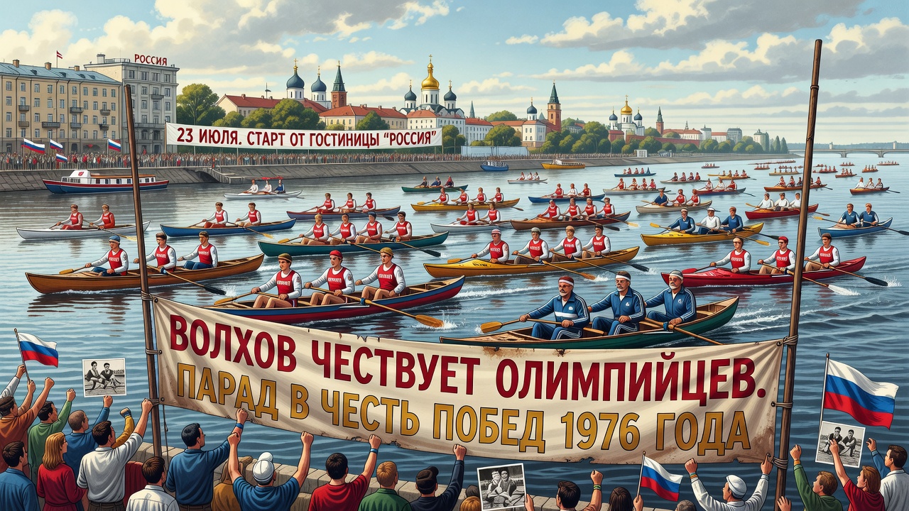 Волхов чествует олимпийцев. Парад в честь побед 1976 года